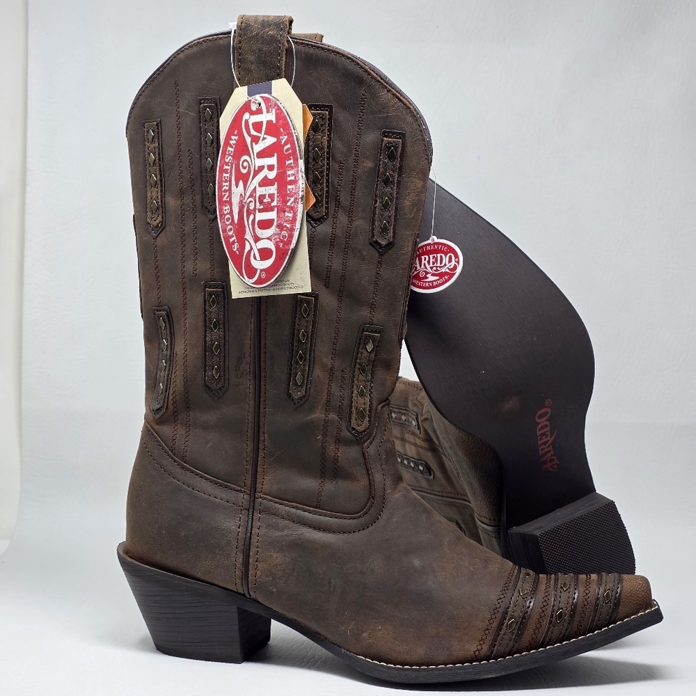 Laredo 52124 Womens Brown Leather Cowgirl Snip Toe Boots Size 10 M New